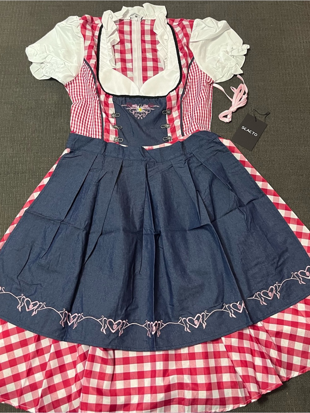 New Octoberfest Costume Dress in Red Check and Navy - Picture 3 of 4